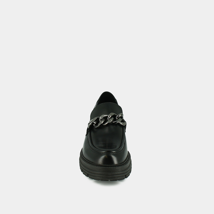 Mocassins à chaines et semelles crantées  en cuir noir