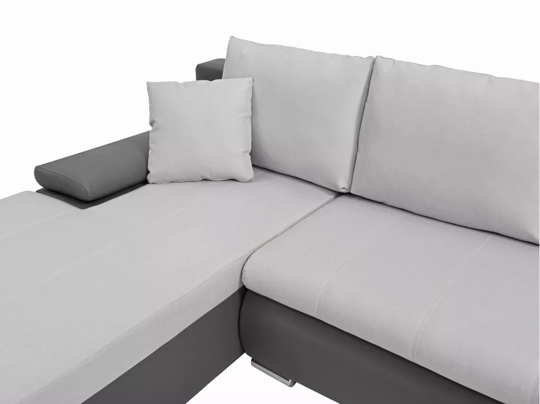 Canapé d'angle gauche panoramique convertible en simili et tissu gris DAKOTA II