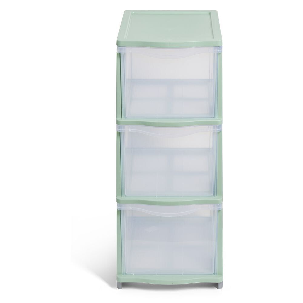 Tour de rangement à 3 tiroirs plastique vert 27x37x63cm