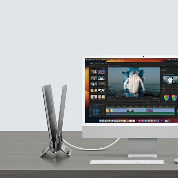 Halterung Ständer für Apple MacBook / Laptop / Notebook (Breite bis zu 2.7 cm) - Grau