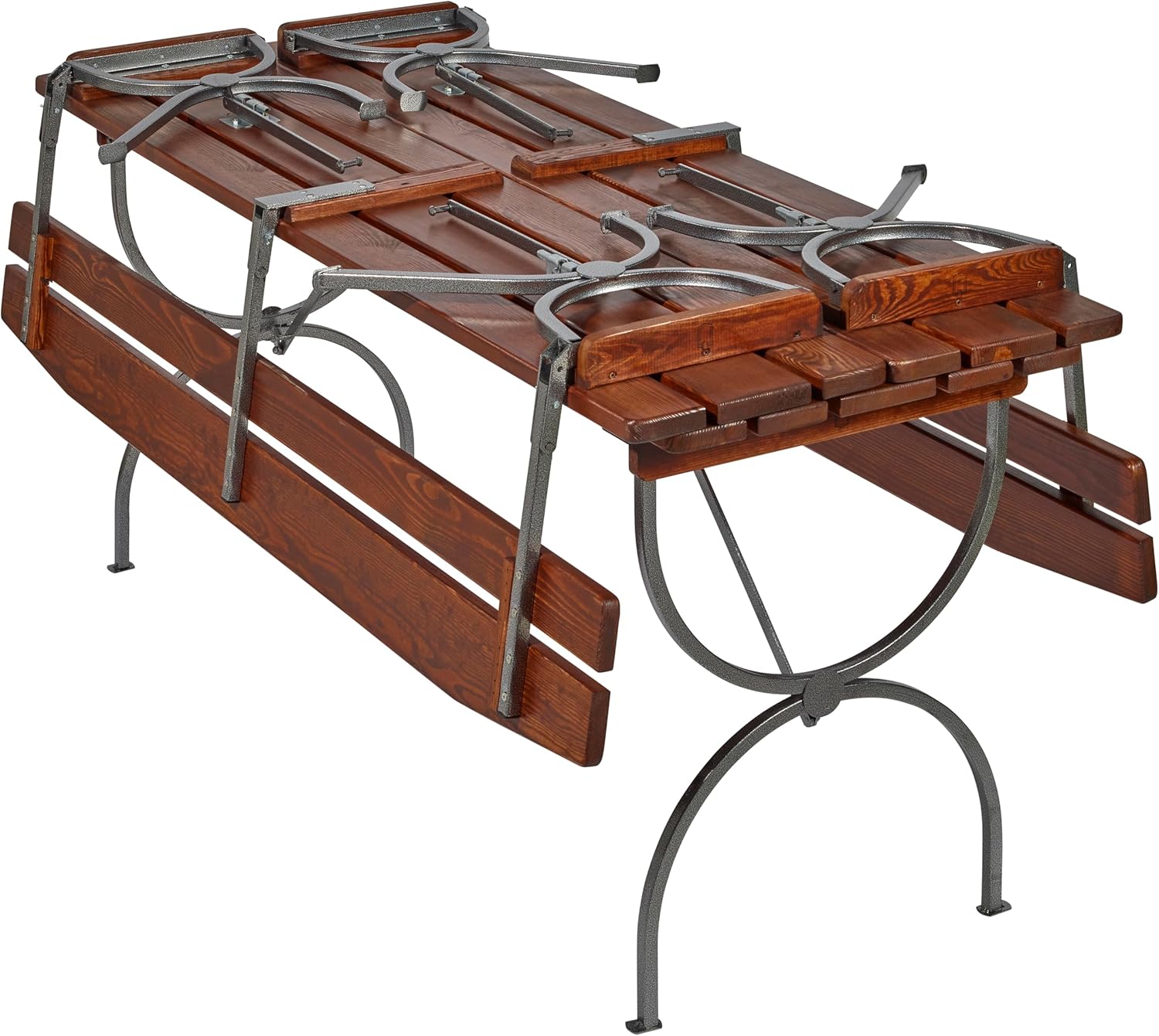 METRO Professional Bierzeltgarnitur, 3-TLG. Gartenmöbel Set, 1 Bier-Tisch 180 x 60 cm, 2 Bierbänke 180 x 36 cm, Klappbar, Braun/Silber