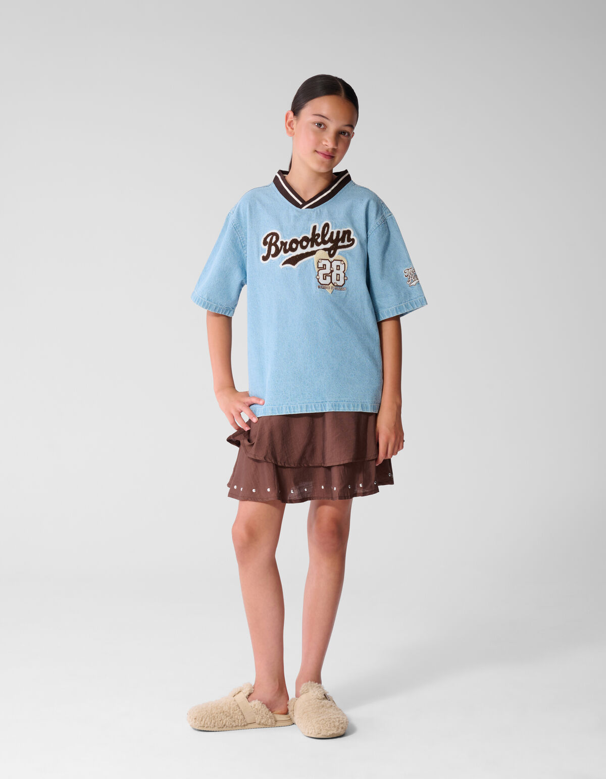 Ruffle Stud Rok Bruin
