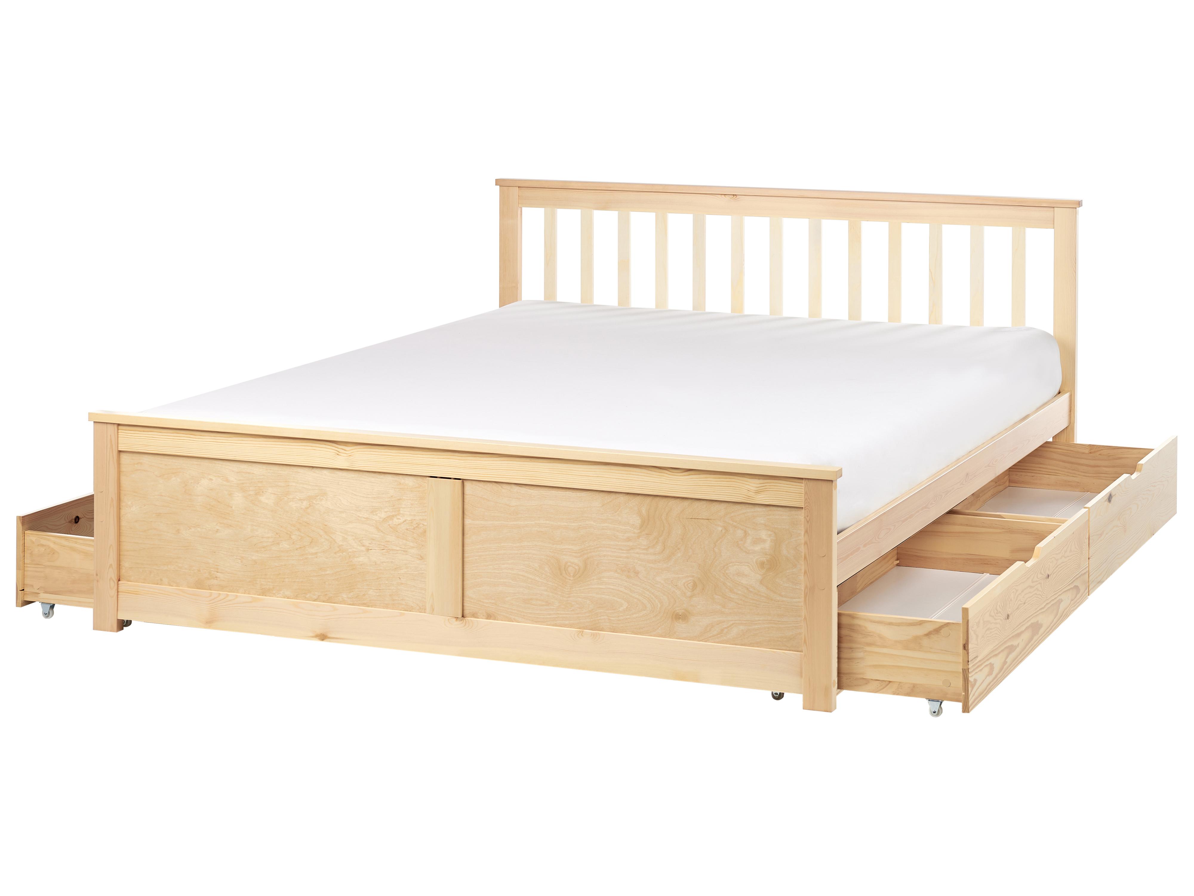 Bed met opbergladen Dennenhout OLENDON 160 x 200 cm Lichtbruin