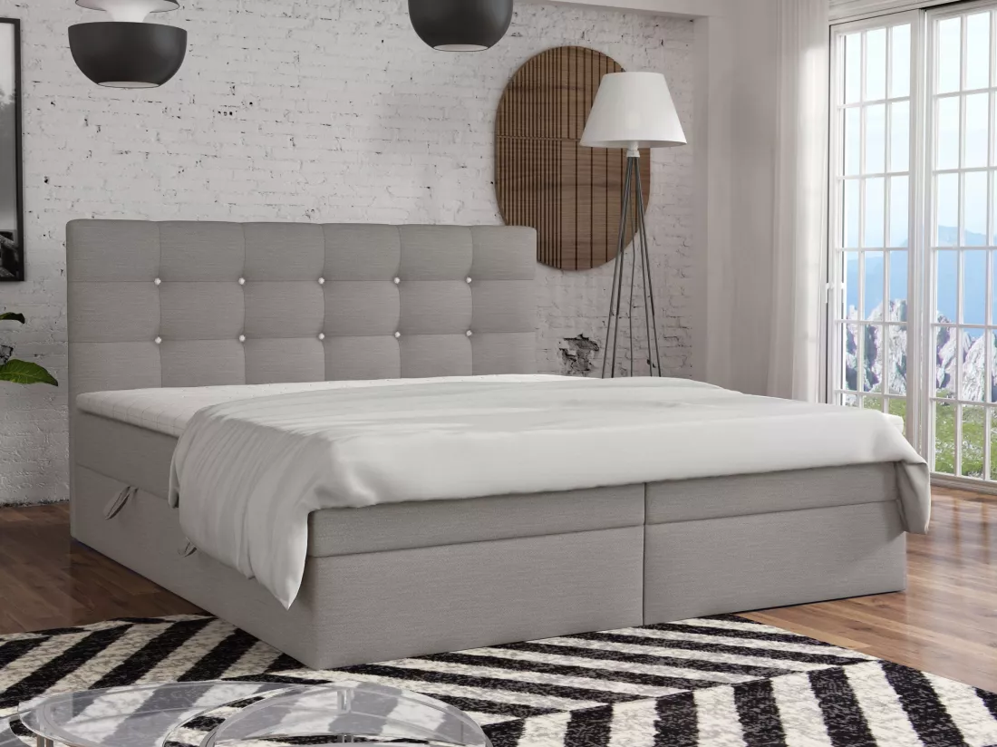LIT BOXSPRING avec surmatelas Elegante 160x200 cm, gris clair