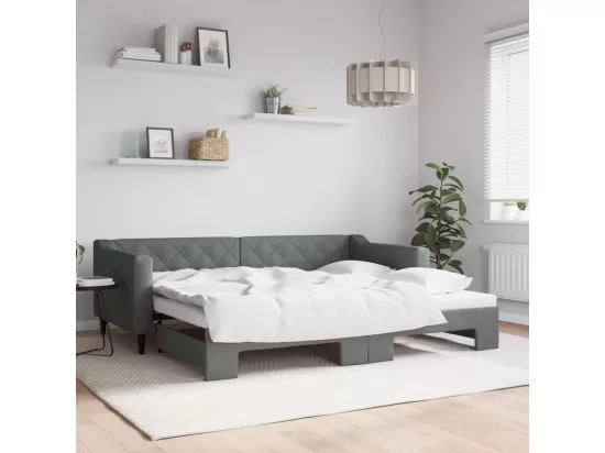 Lit de jour avec lit gigogne gris foncé 90x200 cm tissu