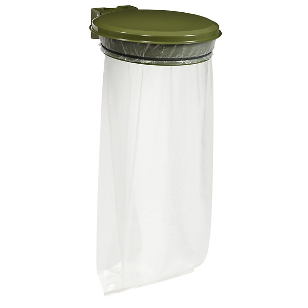 Support sac poubelle mural Rossignol Collecmur Extrême vert olive avec couvercle 110 L