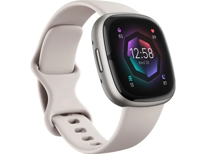Fitbit Sense 2 - Platin-aluminium - smart ur med bånd - lunar-hvid - båndstørrelse: S - NFC, Bluetooth