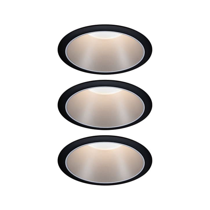 3 spots encastrables Cole LED intégrée blanc chaud IP44 3x470lm Ø8cm argent finition noire Paulmann