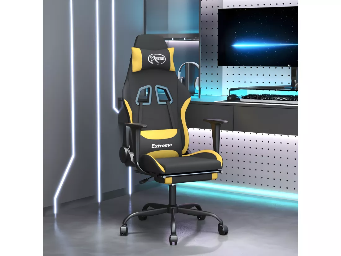 Chaise de jeu avec repose-pied Noir et jaune Tissu