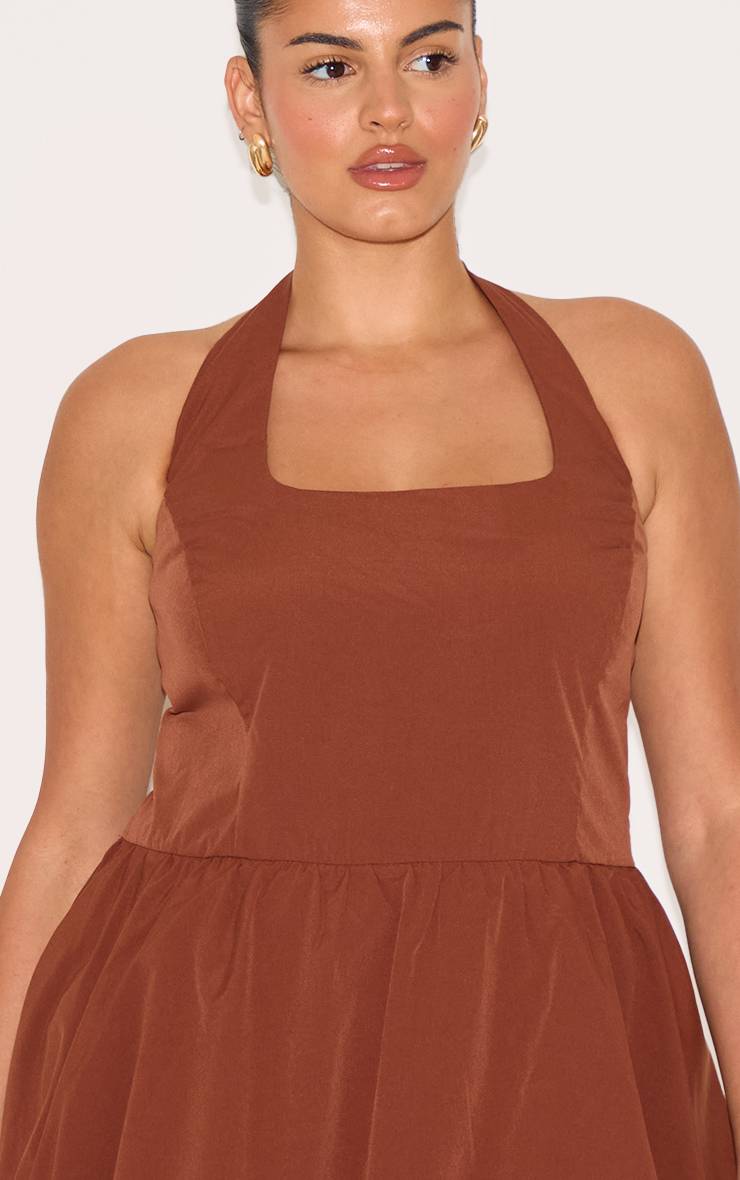 Chocolat Robe Bouffante Grande Taille À Col Licou Et Rayures Fines