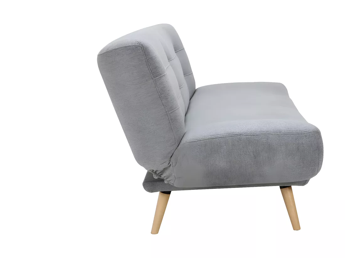 Canapé convertible 3 places en tissu gris clair et bois clair FAGUO