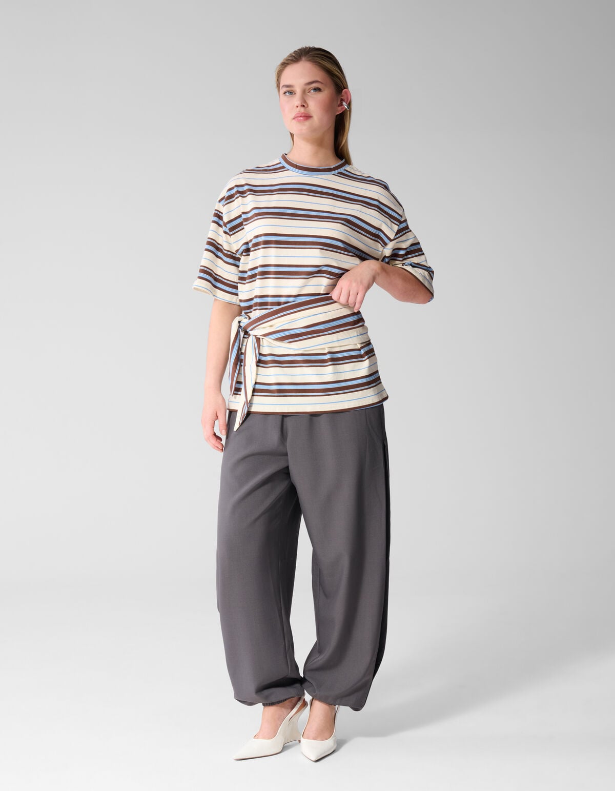Scarf Striped T-shirt Gebroken Wit