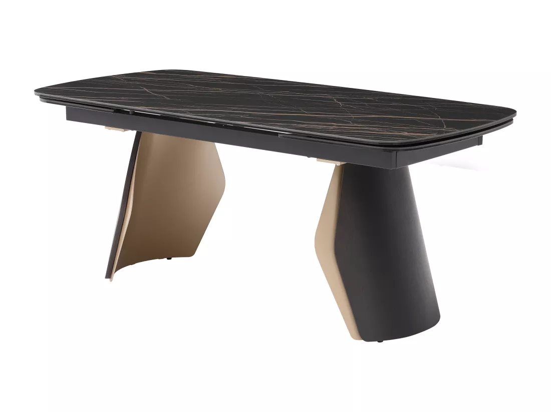 Table à manger extensible 6 à 10 personnes en céramique, verre trempé et métal - Effet marbre noir et doré - ZINORIA de Maison Céphy