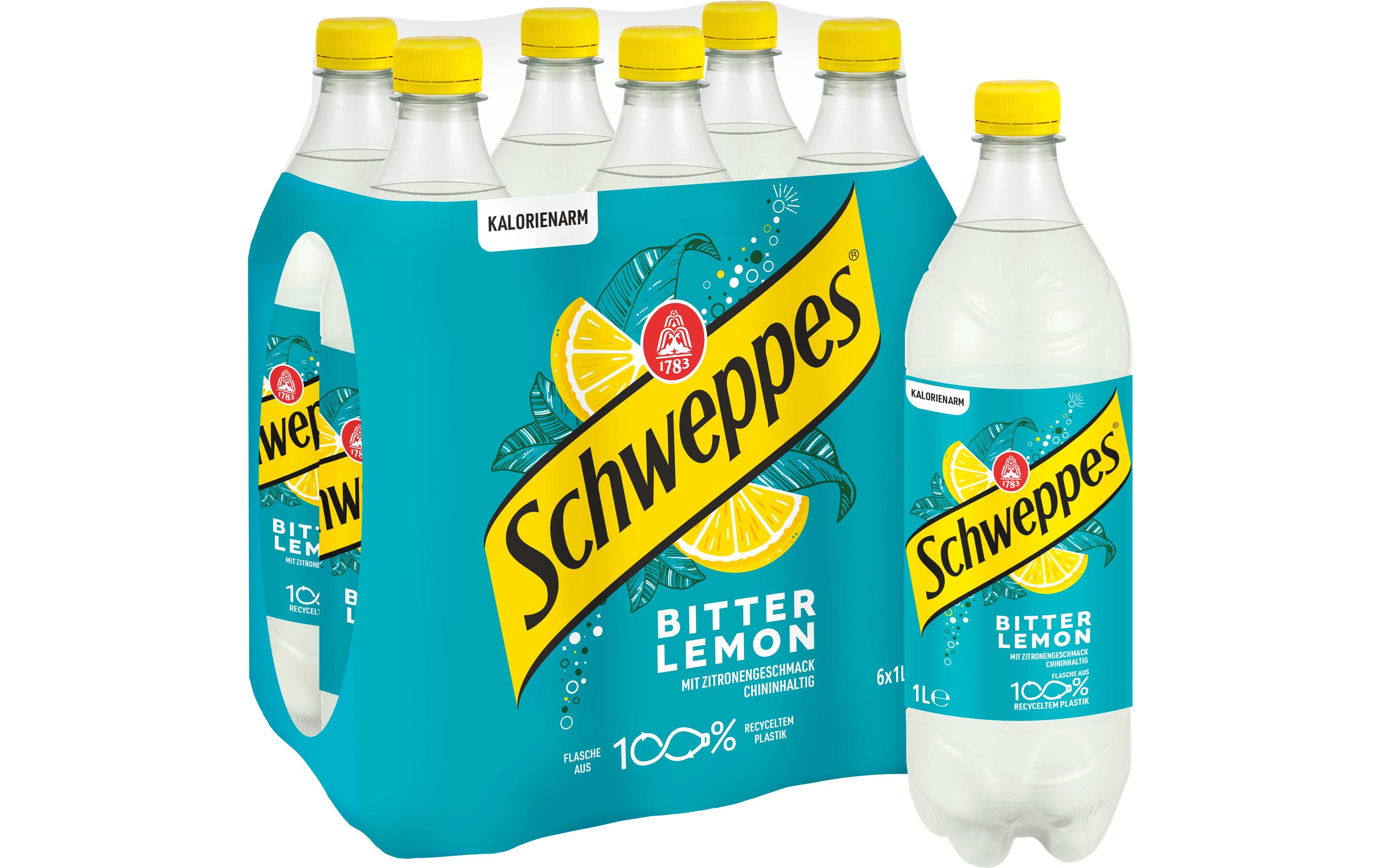 Soft-Drinks Bitter Lemon 6 x 1 lBittersüsses Erfrischungsgetränk mit prickelnder Kohlensäure