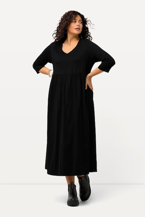 Jerseykleid, Empirenaht, V-Ausschnitt, 3/4-Arm, Taschen