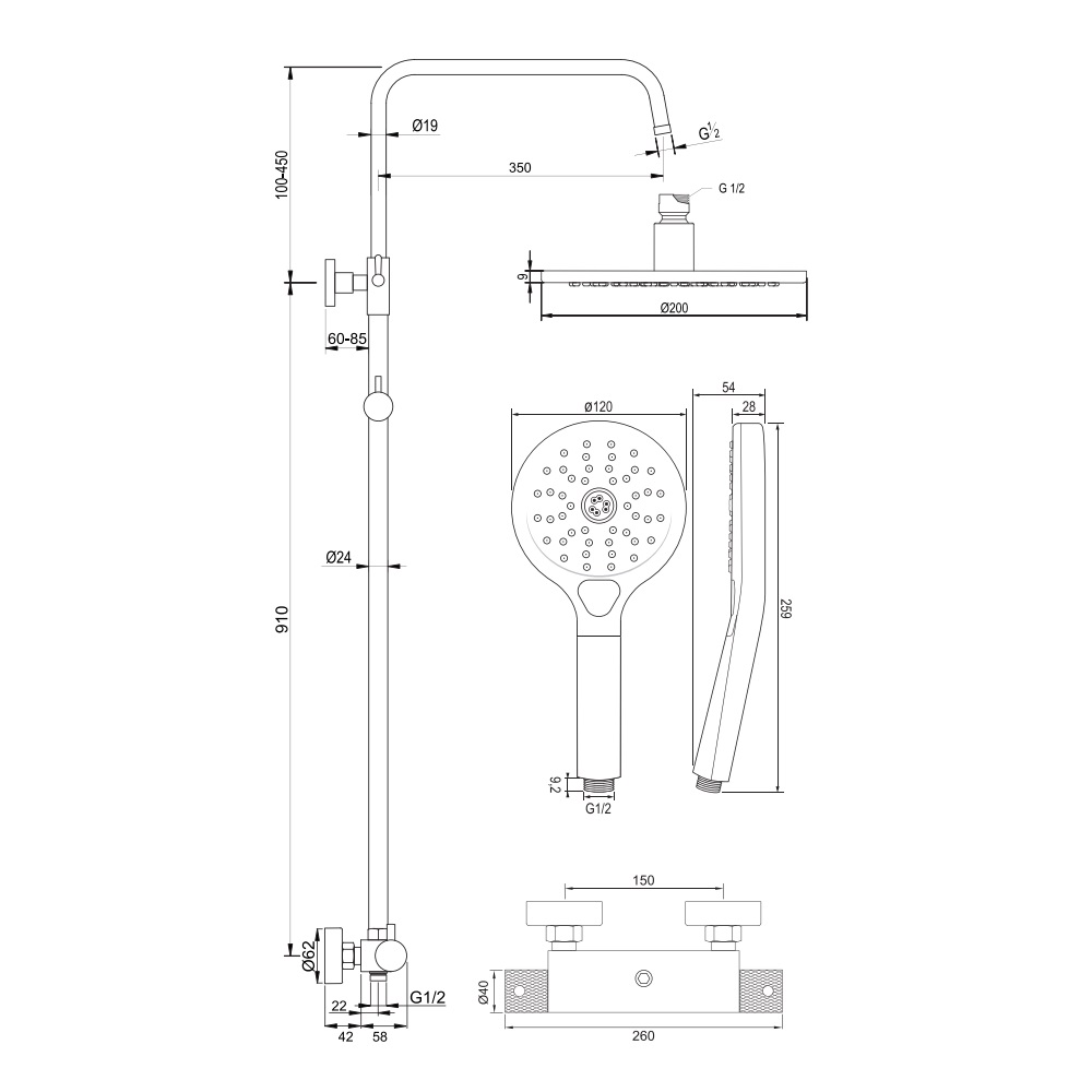 Brauer Brushed Carving opbouw regendouche met 20cm douchekop en 3 standen handdouche RVS geborsteld PVD