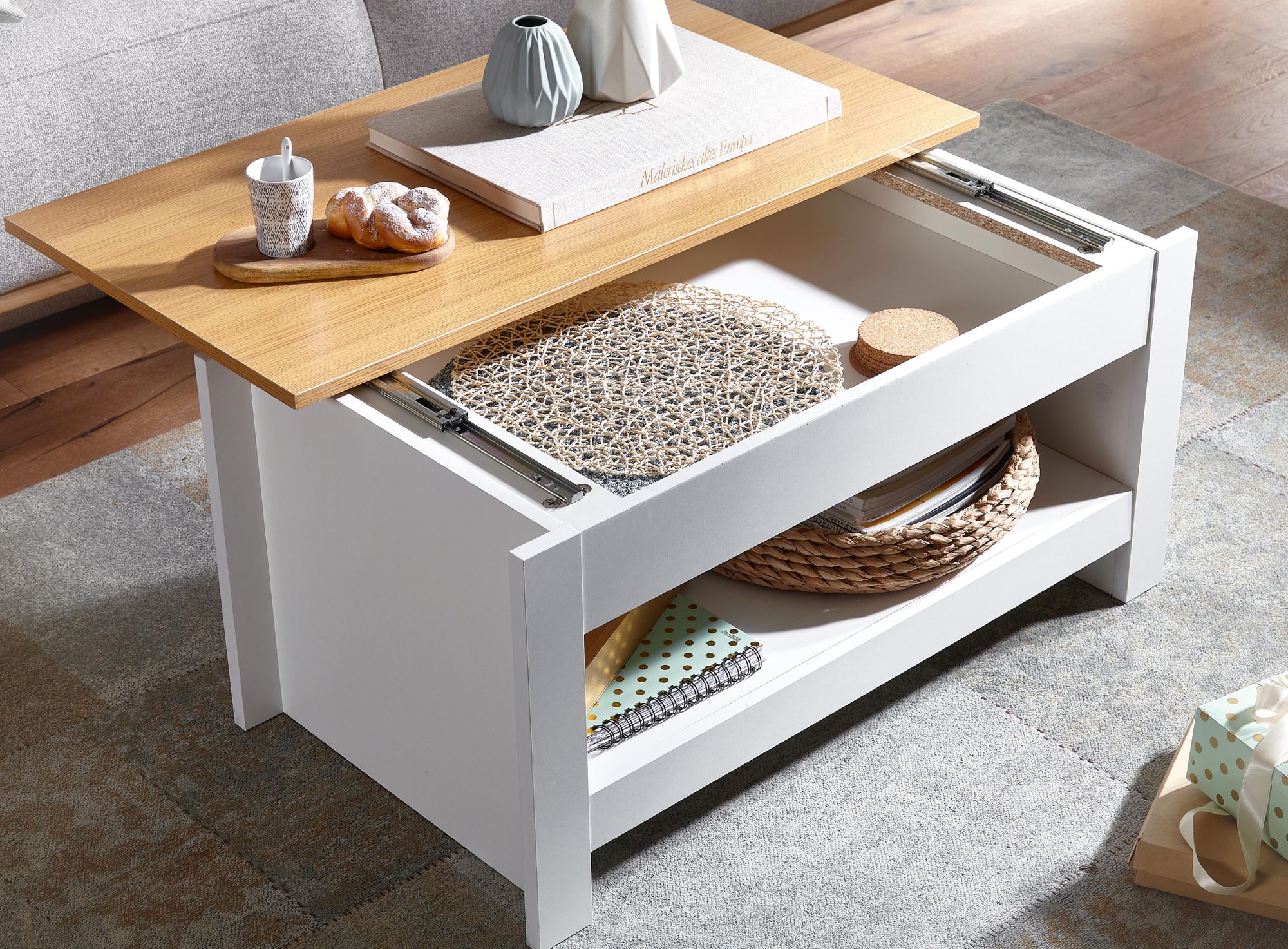 KADIMA DESIGN Moderner Couchtisch mit Stauraum, Abgesetztes Design, Kratz- und Wasserbeständig