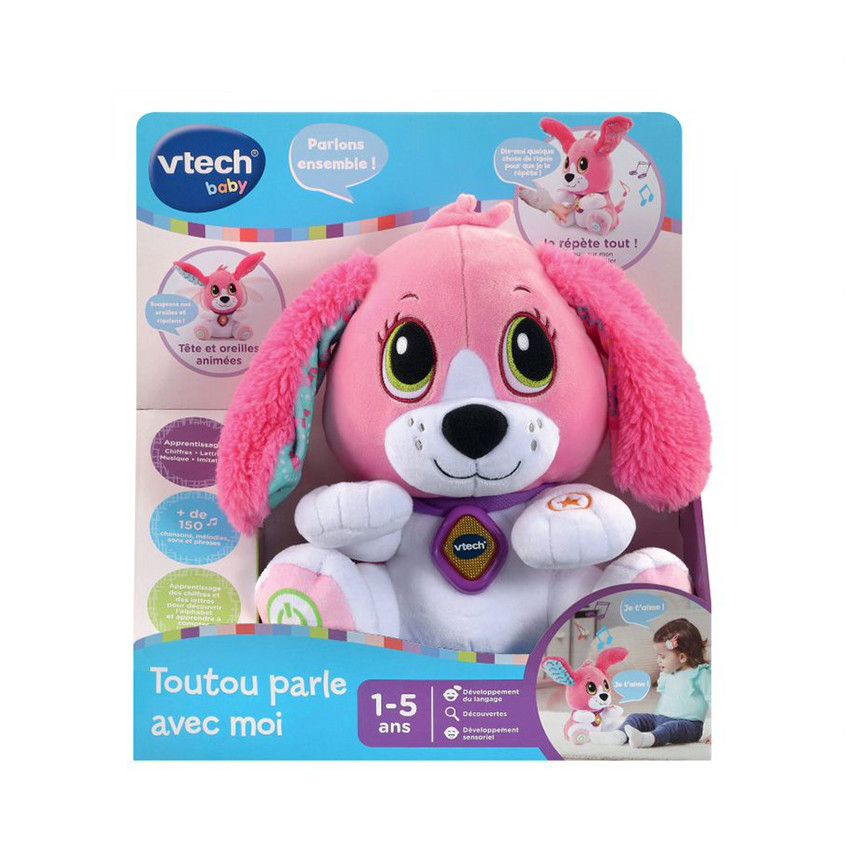 Peluche Toutou Parle avec Moi - Rose - Ecru