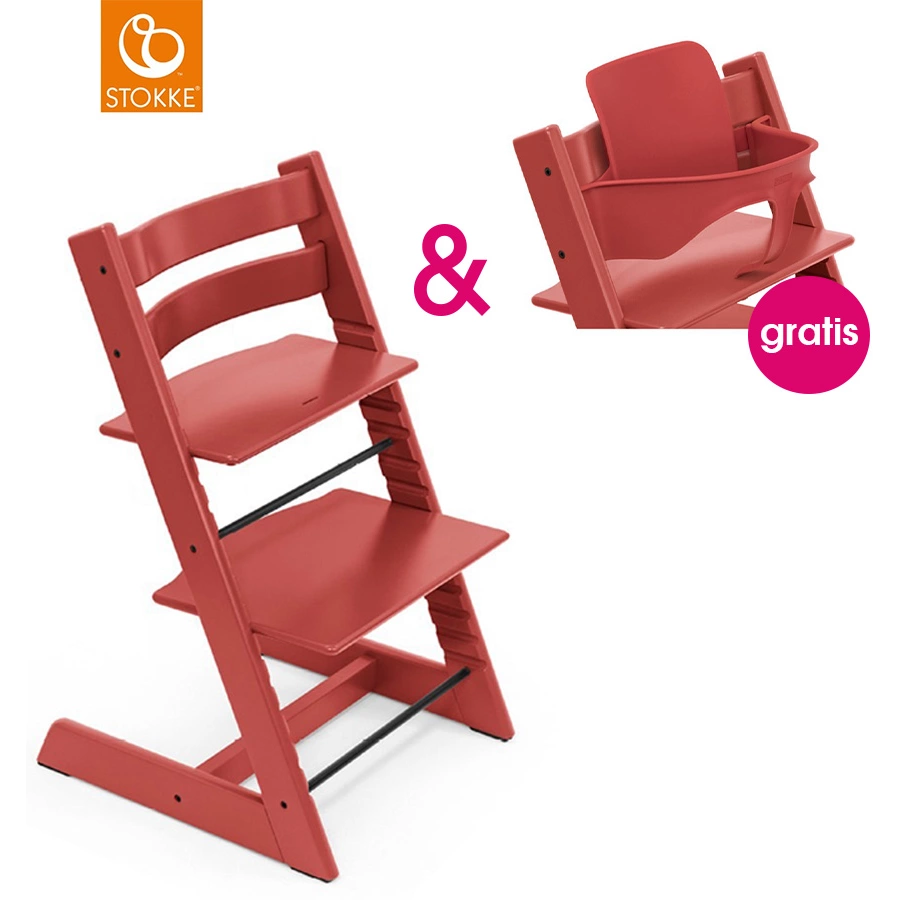 STOKKE® Tripp Trapp® Hochstuhl Buche Warm Red + gratis Baby Set Warm Red