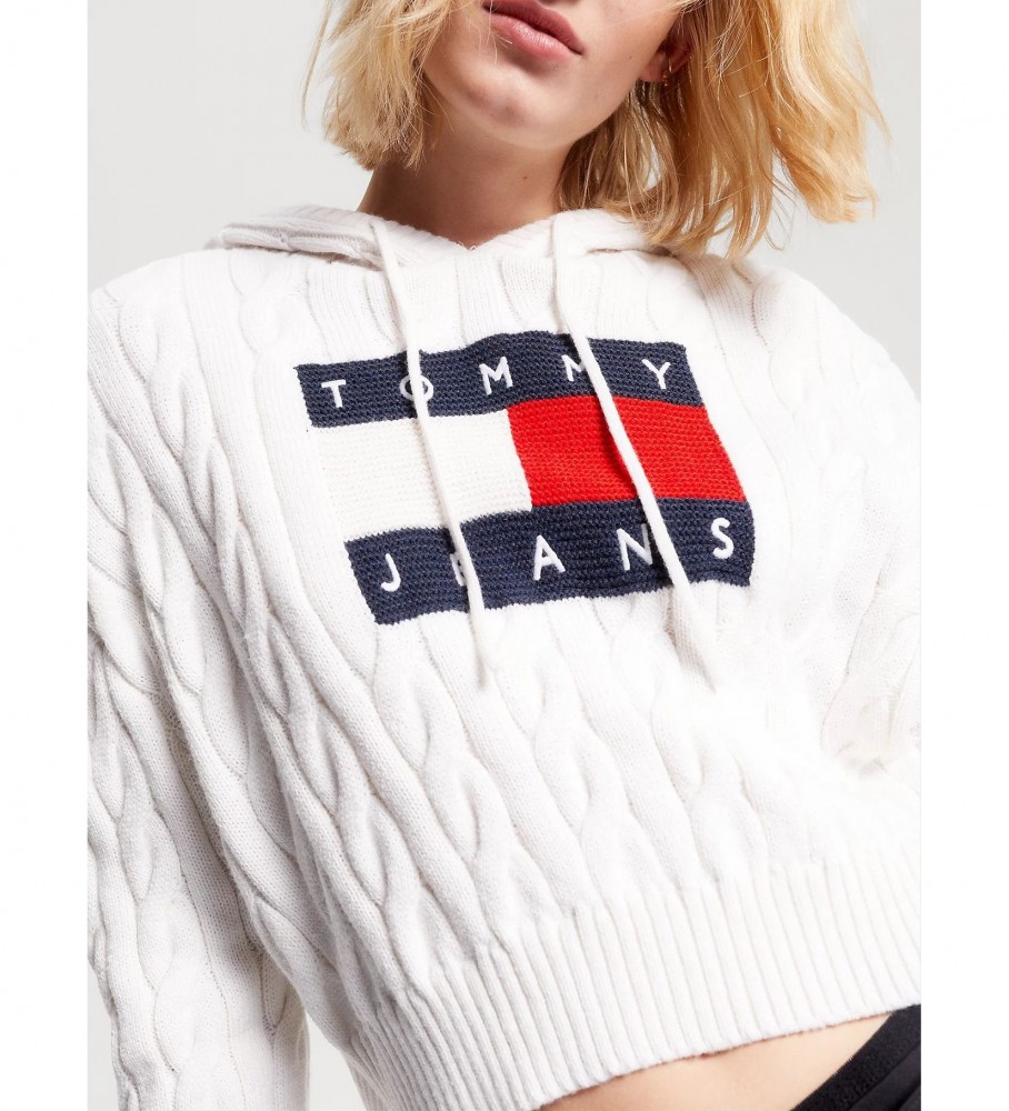 Moletom com capuz Tommy Jeans Cable Knit, branco