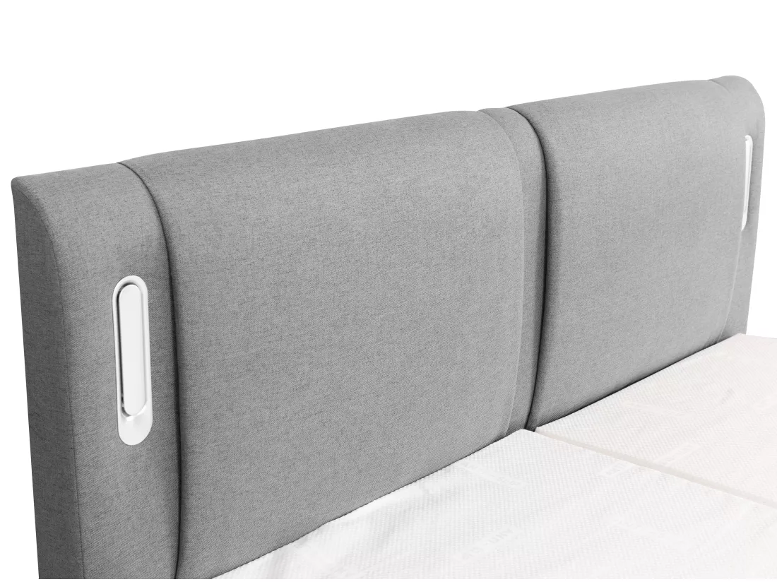 Ensemble complet boxspring tête de lit avec leds + sommiers relaxation électrique + matelas + surmatelas - 2 x 80 x 200 cm - Tissu - Gris clair - ASTEMI de PALACIO