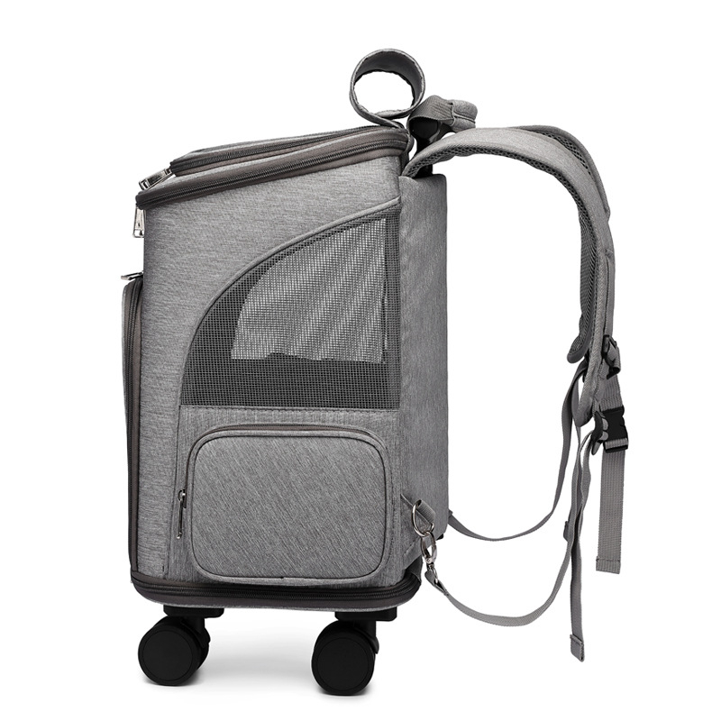 (32x49x26cm) Haustier Reise Trolley Transport Rucksack mit Rollen für Hunde / Katzen - Grau
