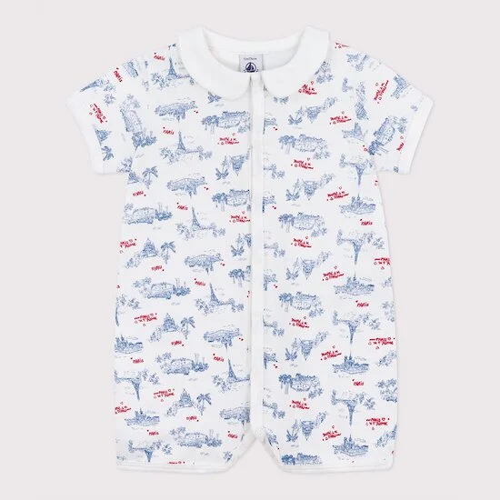 Combinaison courte bébé en coton à col imprimé Paris   Marshmallow        de               Petit Bateau
