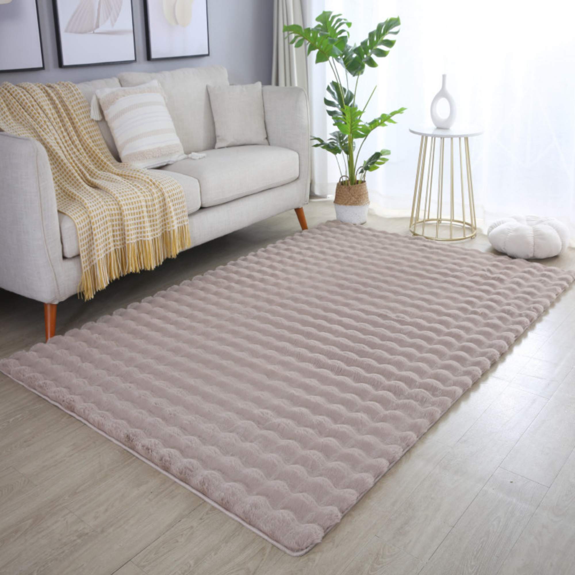 Weicher Hochflor Teppich Wohnzimmer Einfarbig, Flauschig, Rutschfest,