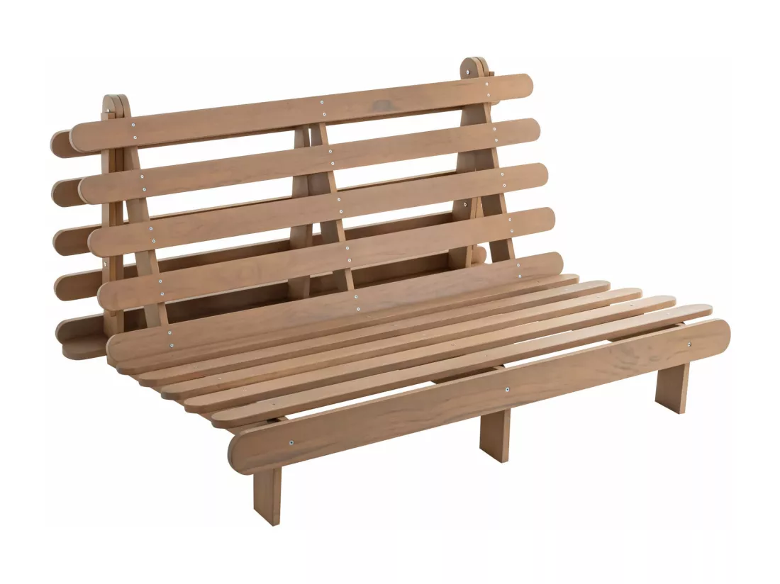Ensemble matelas futon en coton et structure en bois massif taupe 160x200 Ecru