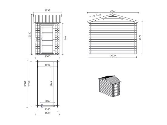Abri de jardin en bois - 4,50m2 - 1,50x3m - Traité - Ep. 28mm - Couleur: marron - DOM673 - ALTANKA