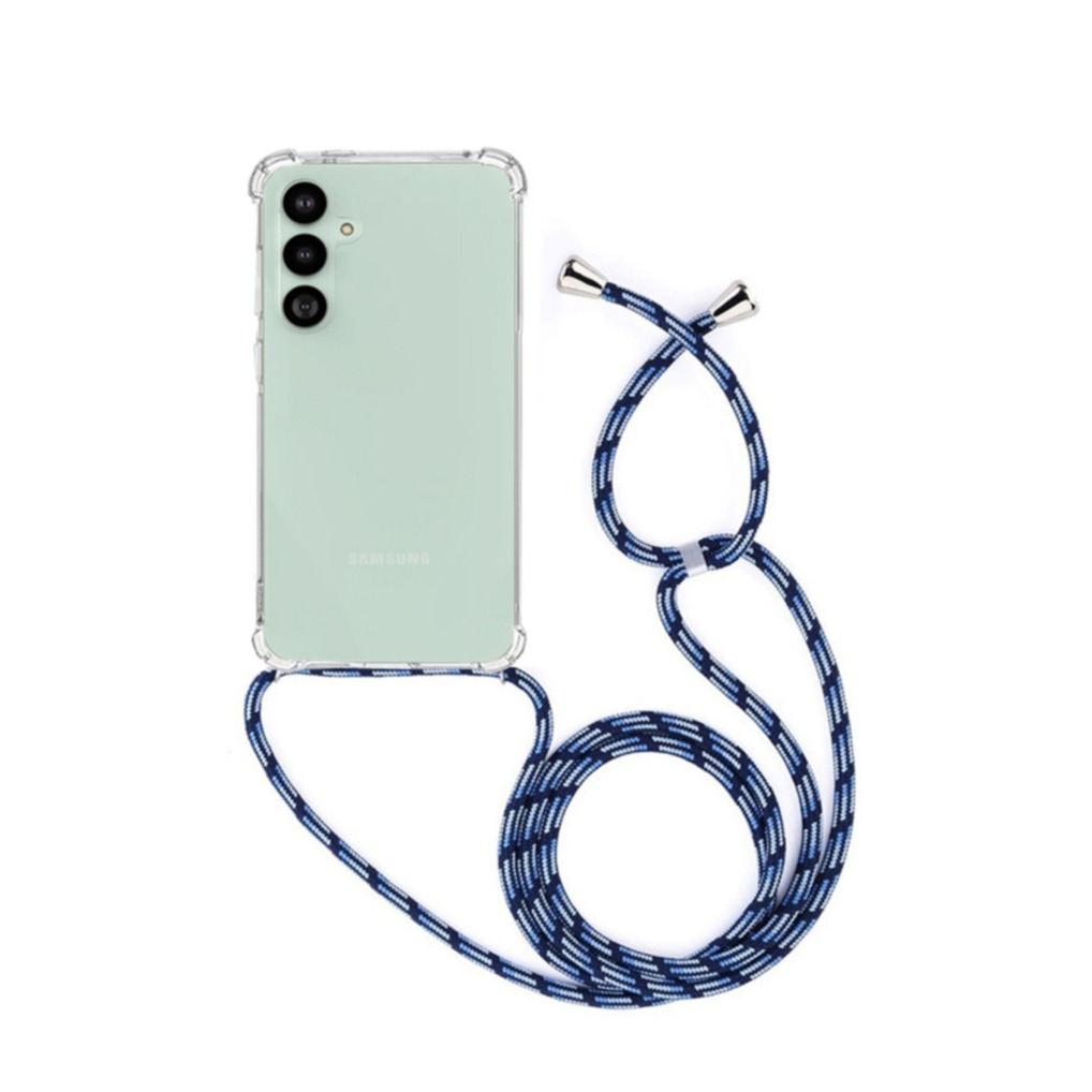 Samsung Galaxy S25  Plus Necklace Gummi Hülle Air Cushion Fallschutz   Handykette (150cm) - Blau / Silber
