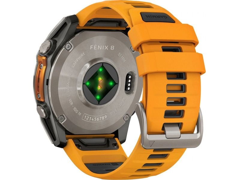 GARMIN Sportuhr Fenix 8 AMOLED Sapphire, 51 mm Orange GPS-Sportuhr