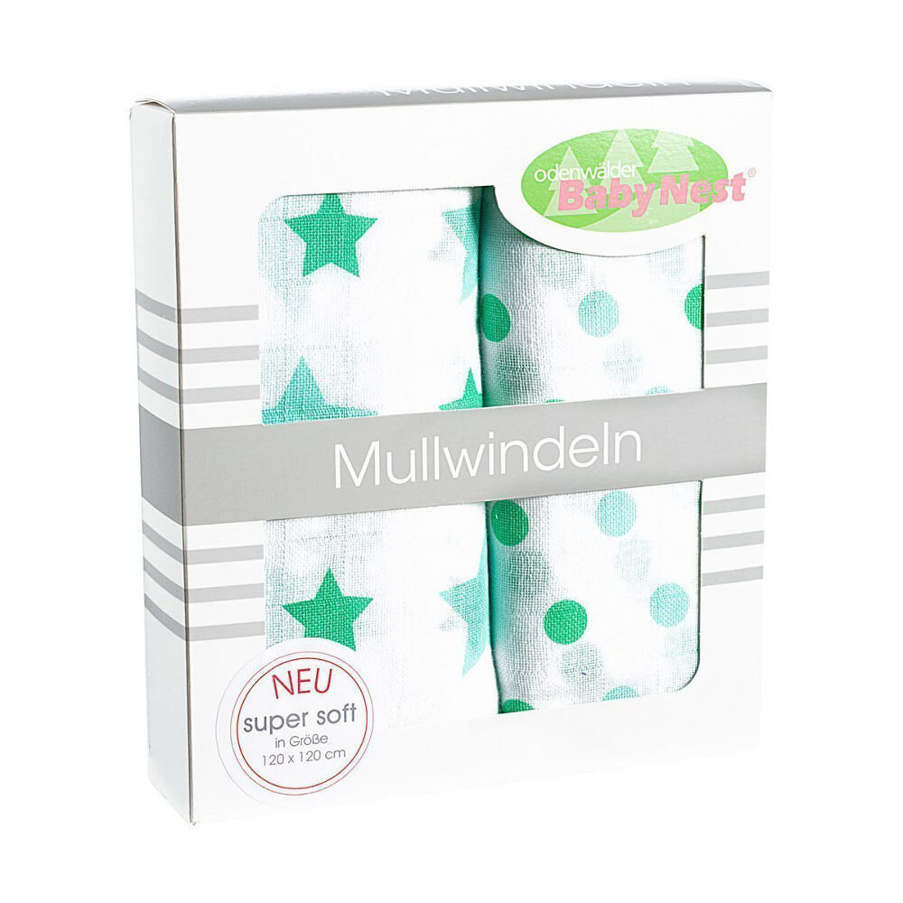 Odenwälder BabyNest Odenwälder 10085-516 Doppelmull Windeln 2er Box Sterne/Tupfen applemint