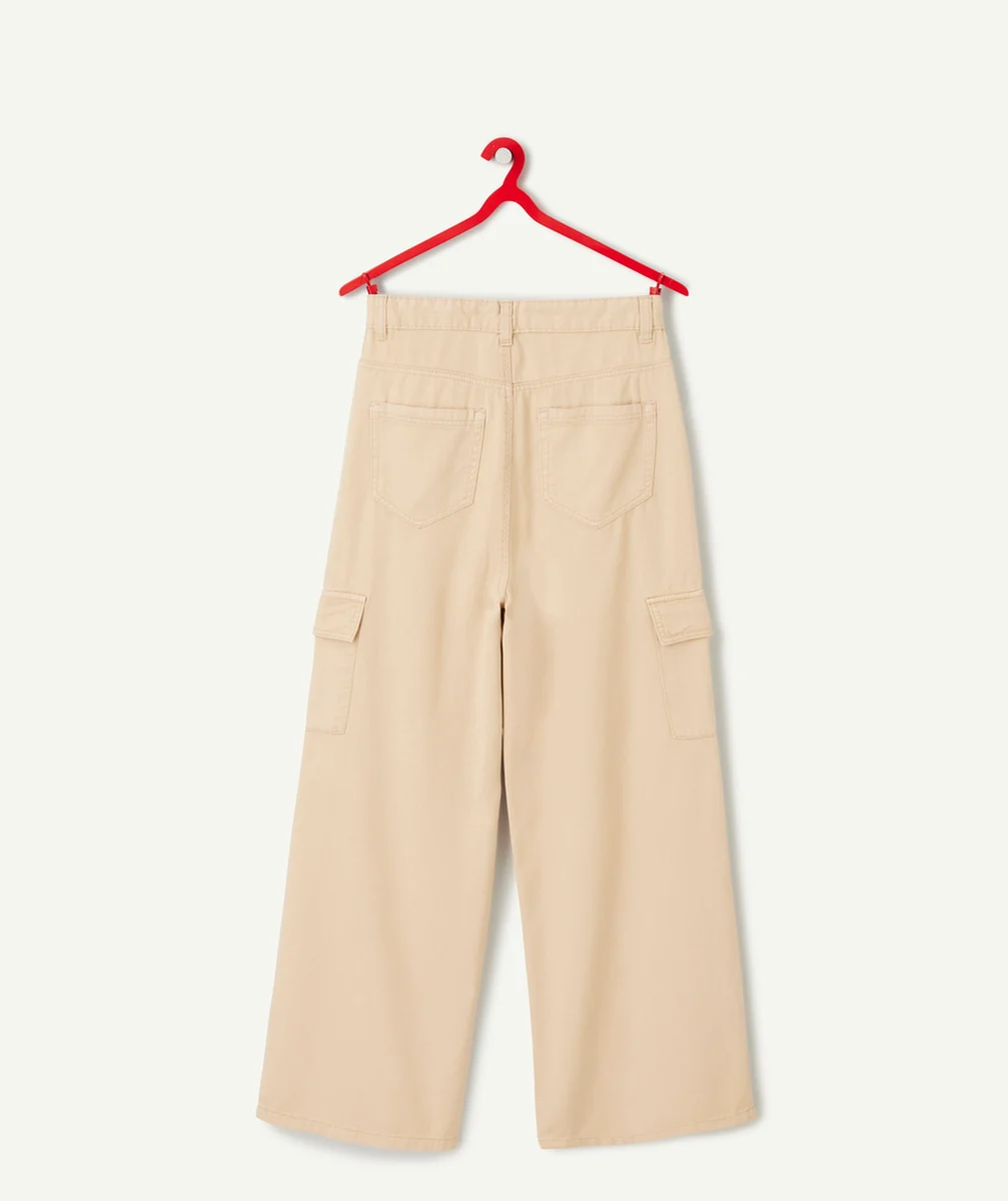 pantalon large cargo fille en viscose responsable beige