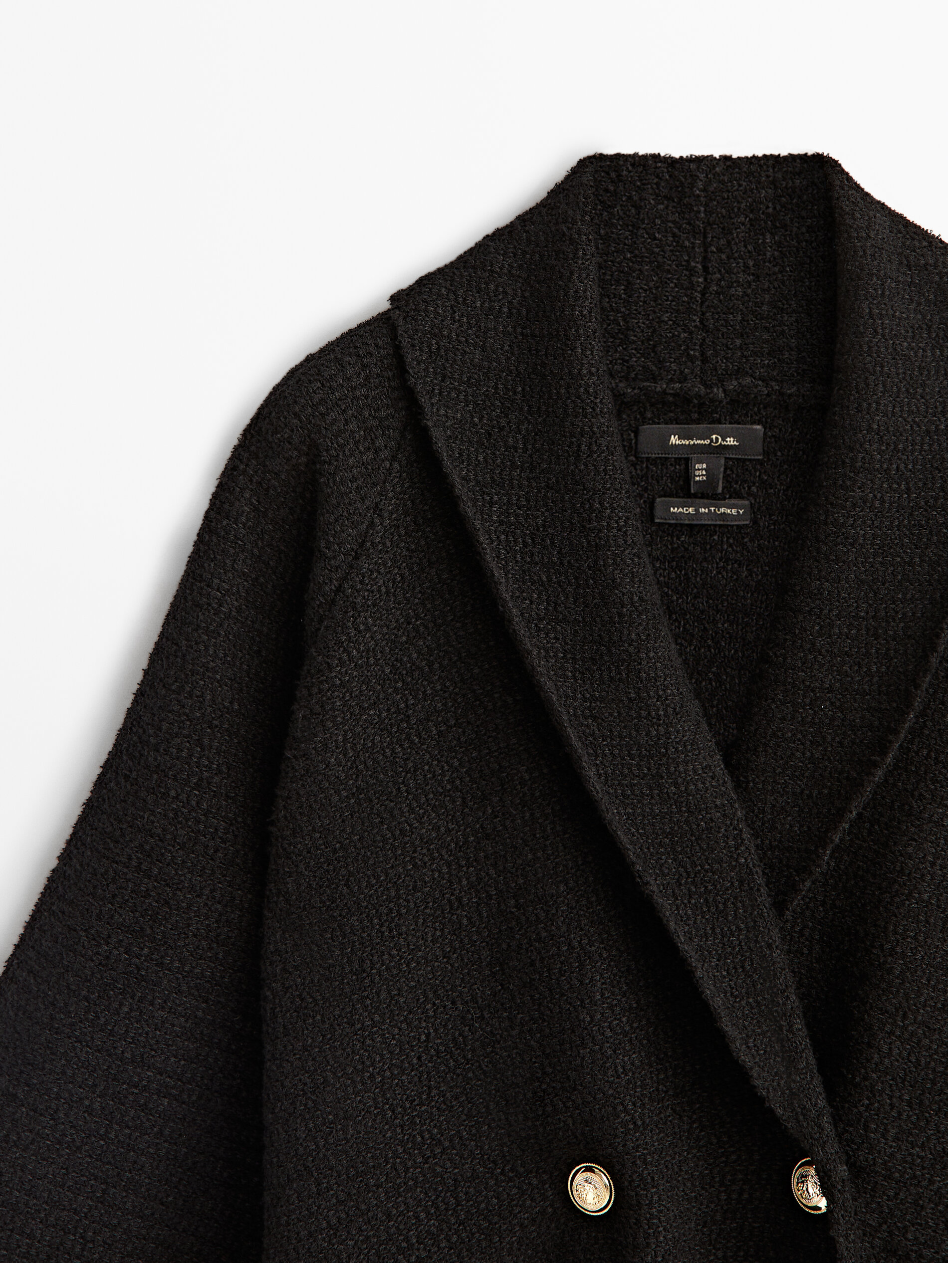 Cardigã com botões e textura cruzada - PRETO