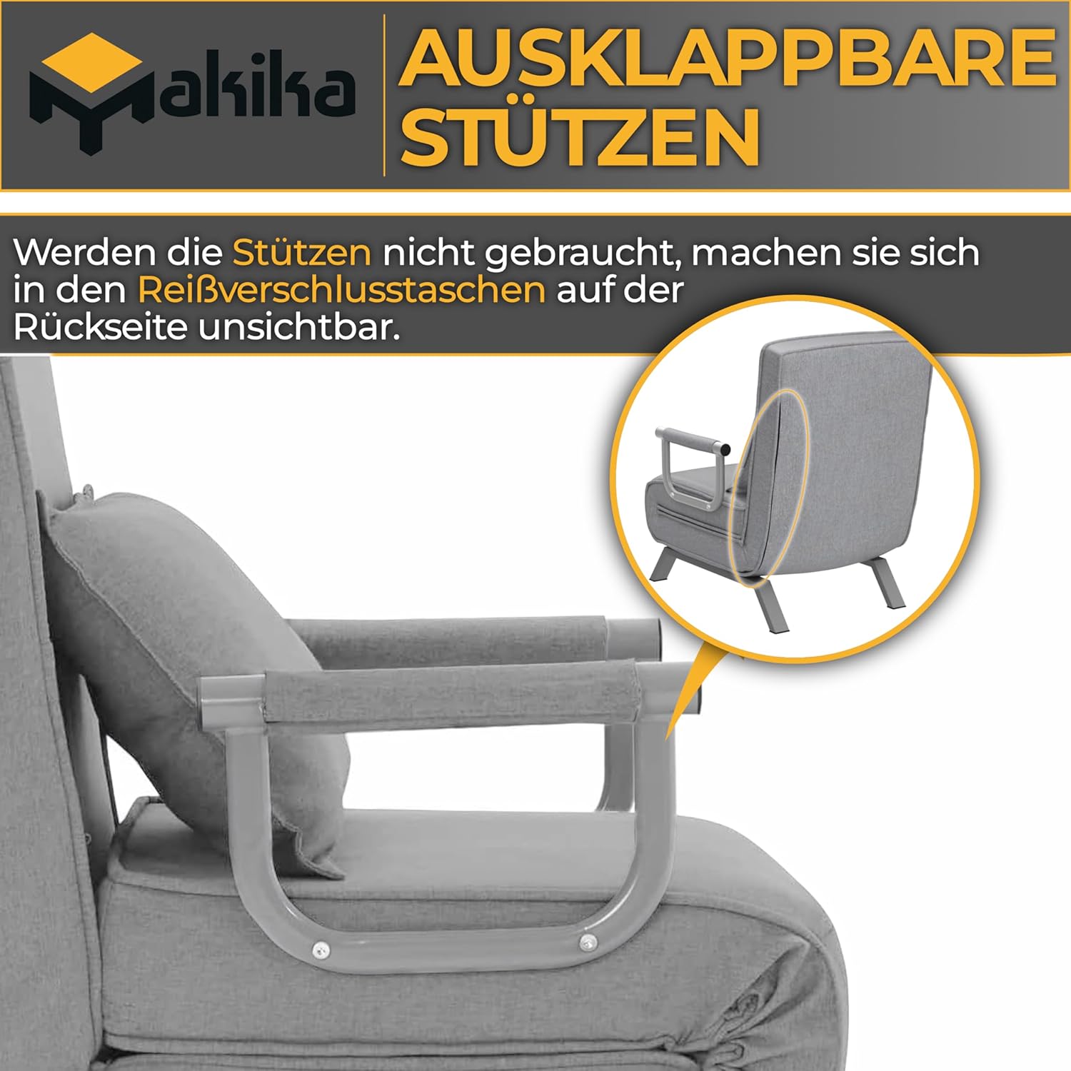 Schlafsessel Schlafsofa TED 3in1 mit Armlehne - Bettfunktion - Verstellbare Rückenlehne - inkl. Kopfkissen - Bis 200kg - Klappsessel Relaxsessel Sofabett Klappbett Gästebett Wohnzimmer Grau