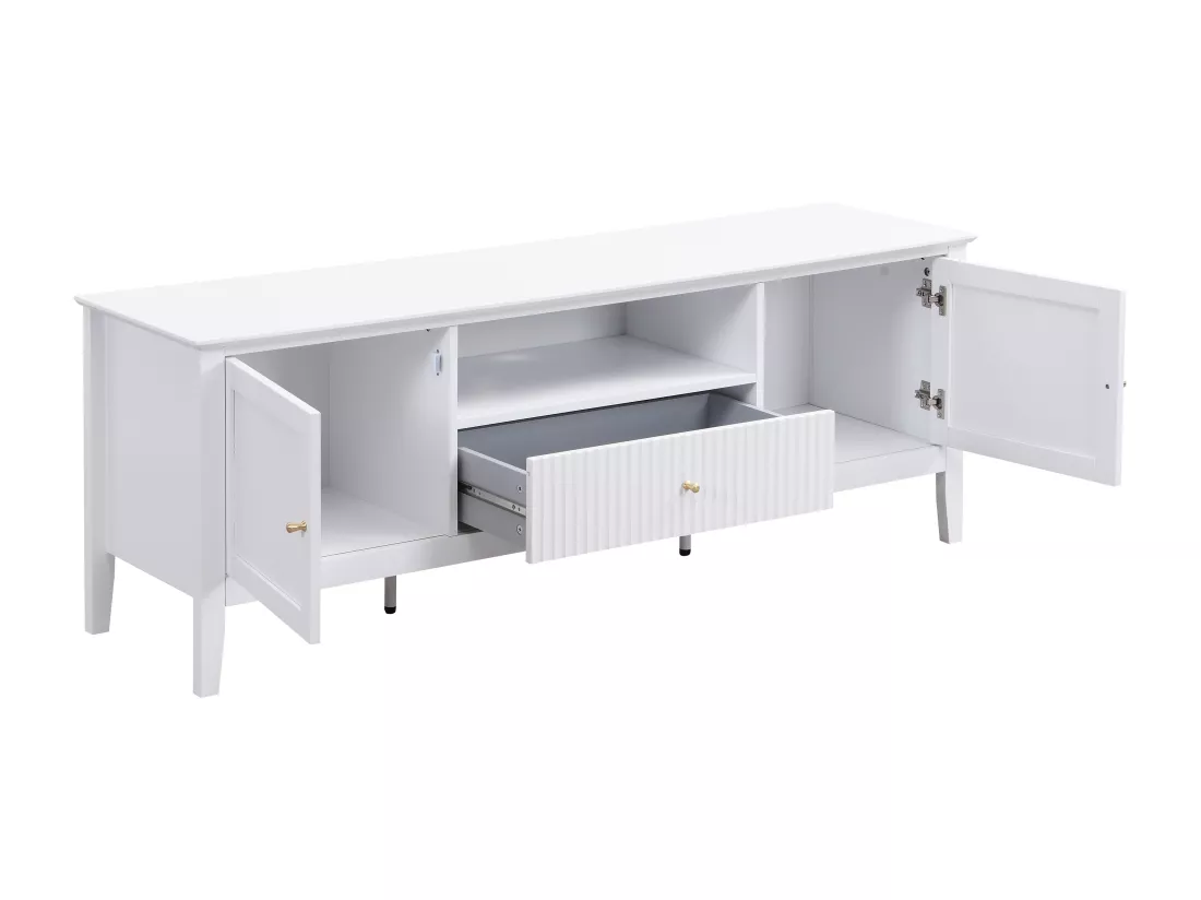Meuble TV avec 2 portes, 1 tiroir et 1 niche en MDF - Blanc - NARIVA