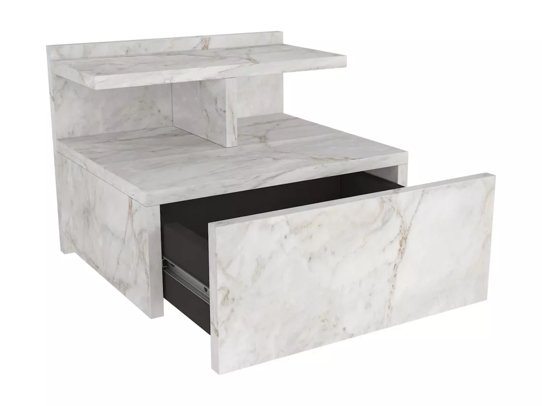 Lot de 2 tables de chevet suspendues - 1 tiroir - Effet marbre blanc - AZELNO