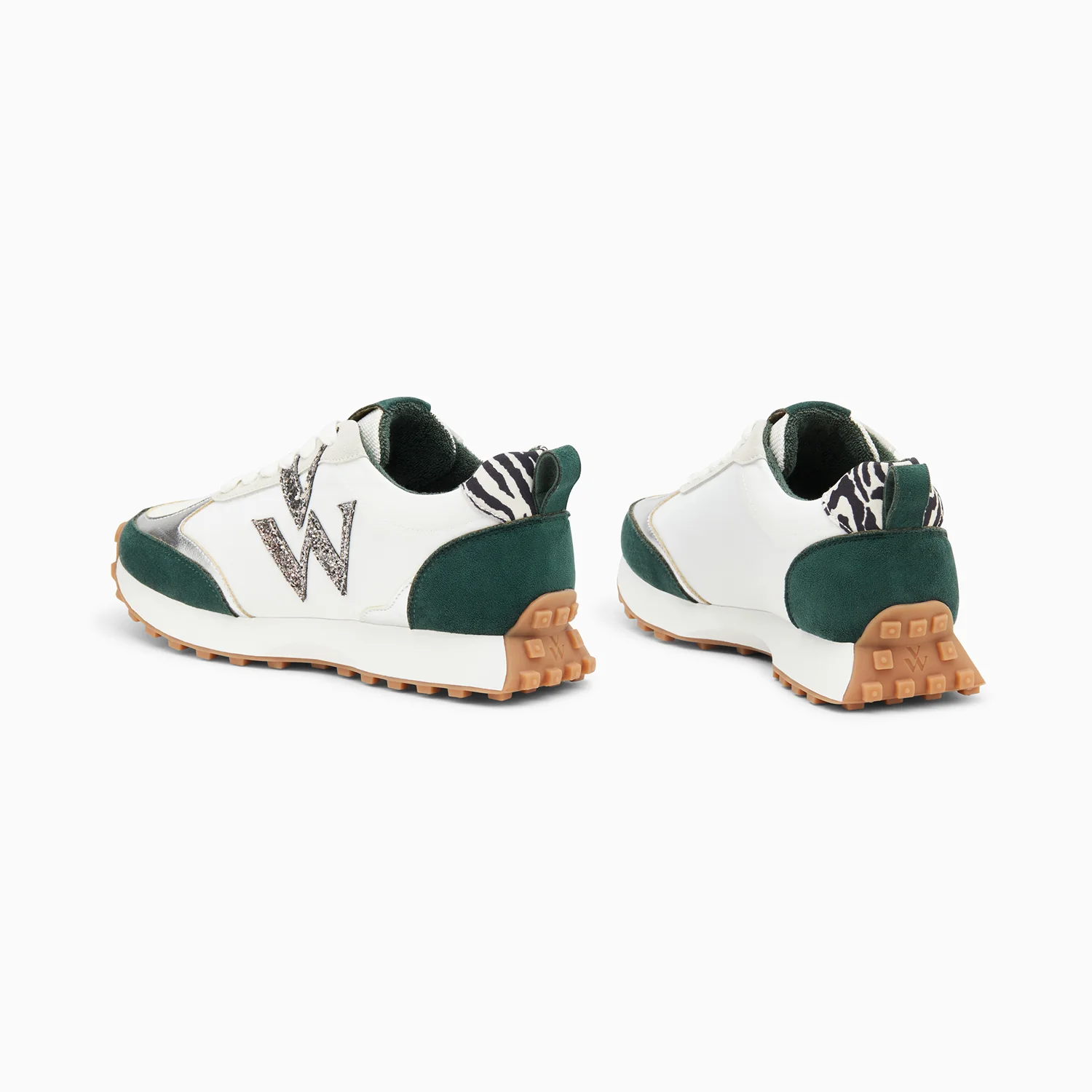 Sneakers-Baskets monogramme Grace blanc et vert à semelle running