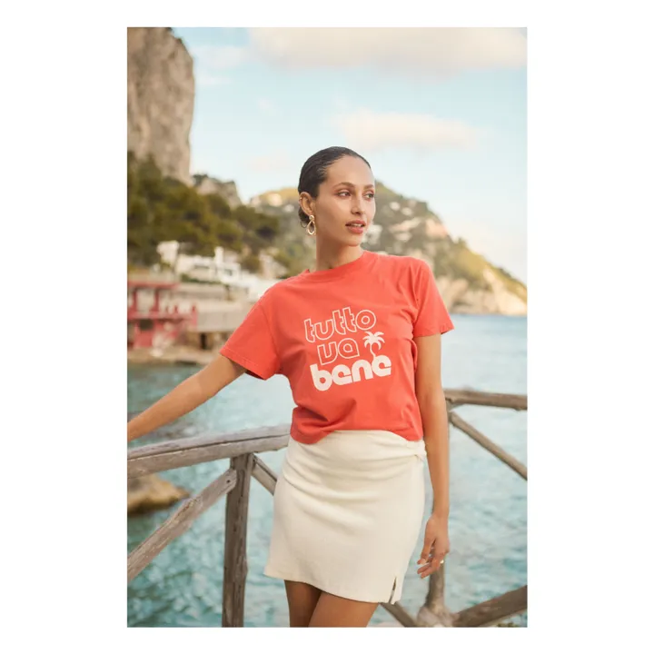 Alma Deia T-shirt Boxy Imprimé Tutto va Bene Coton Bio | Corail