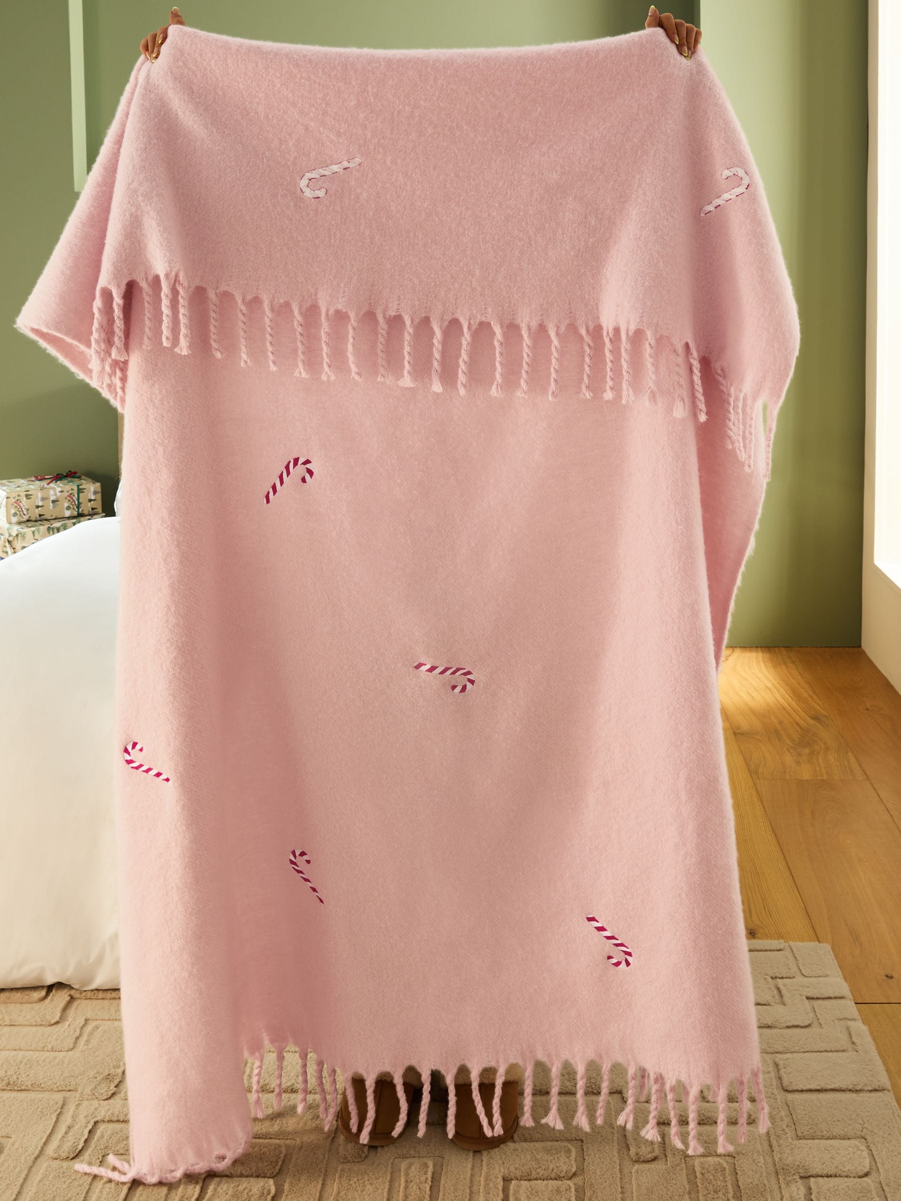 Embroidered Candycane Cosy Throw