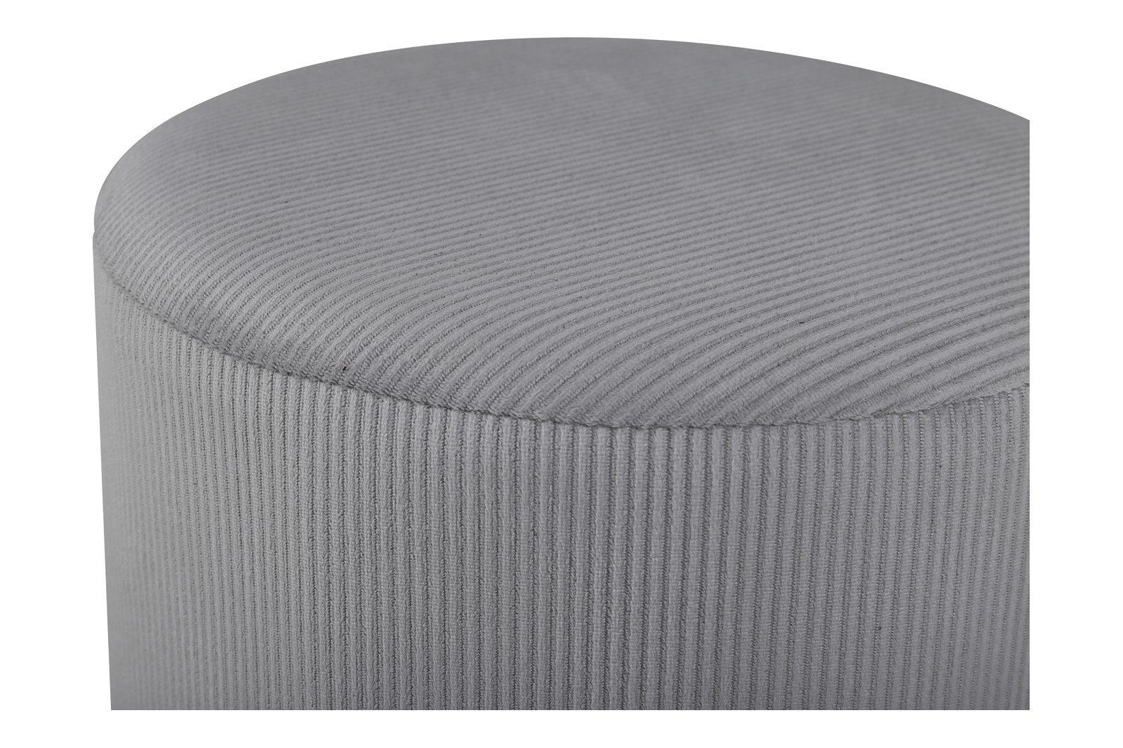 Benji puff Ø35cm. Grå kordfløyel med sorte metallbase.
