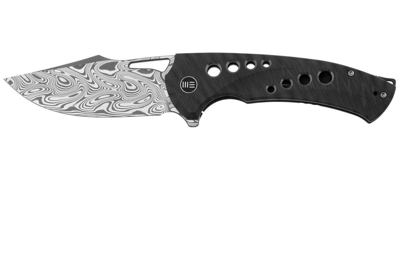 WE Knife Swiftfin WE23051-DS1 Thor Damasteel, Tiger Stripe Flamed Titanium, Satin Holes zakmes