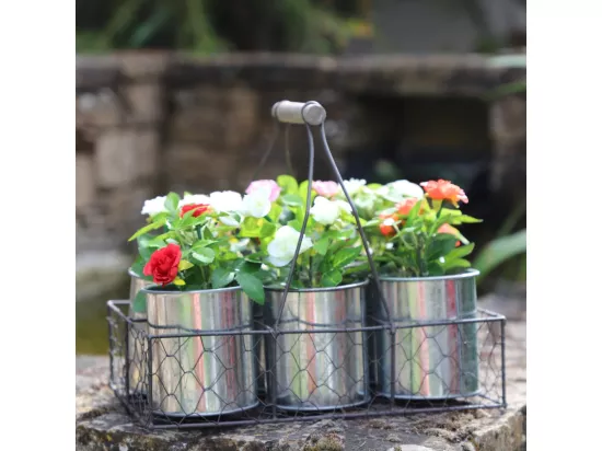 Panier grillagé jardinère extérieur jardin pot fleur zinc gris 29cm