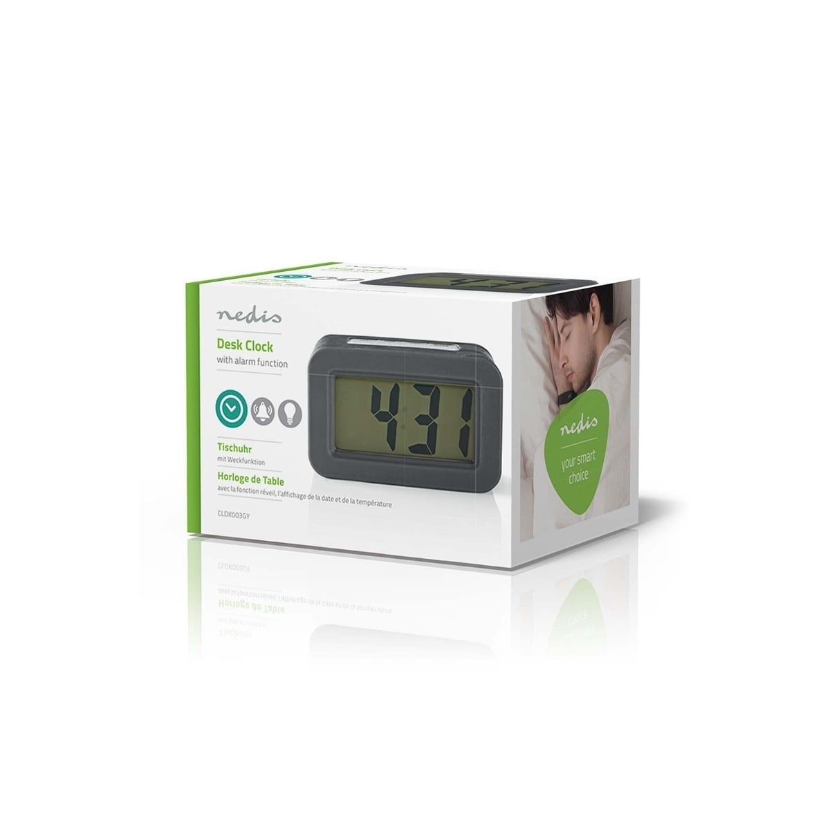 Nedis Digital Desk vekkerklokke | LCD-bakgrunnsbelysning | 3.5 cm | Bakgrunnsbelysning | slumrefunksjon | Nei | Grå / Hvit