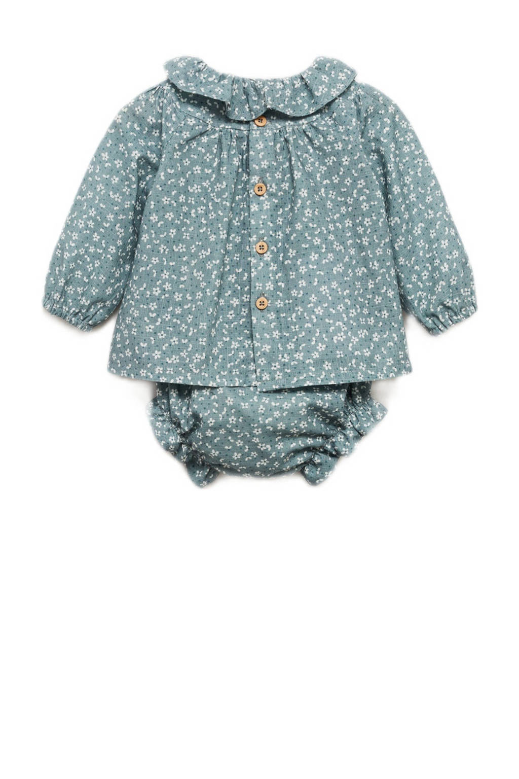 Mango Kids jurk + bloomer met bloemdessin groen/wit