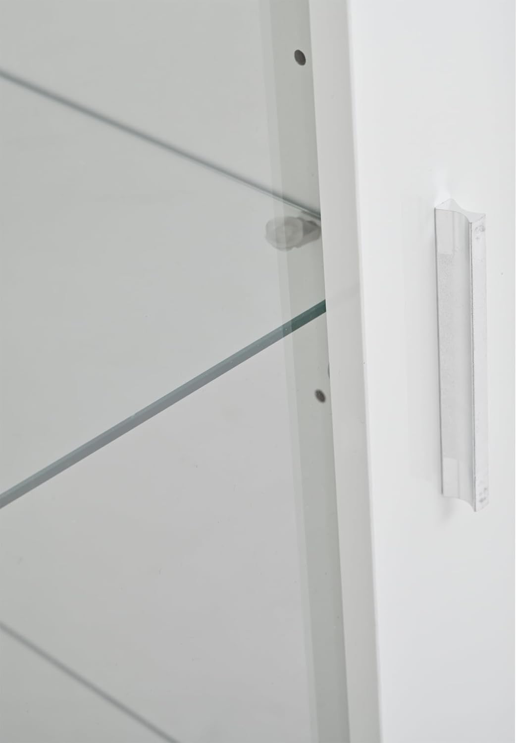 Merax Vitrinenschrank mit LED Beleuchtung, Glasvitrine mit 3 Fachböden, Schublade, Hochglanzvitrinen für Sammlerstücke, Bücherschrank mit Glastüren, für Wohnzimmer, Schlafzimmer, 50x40x160cm, Weiß