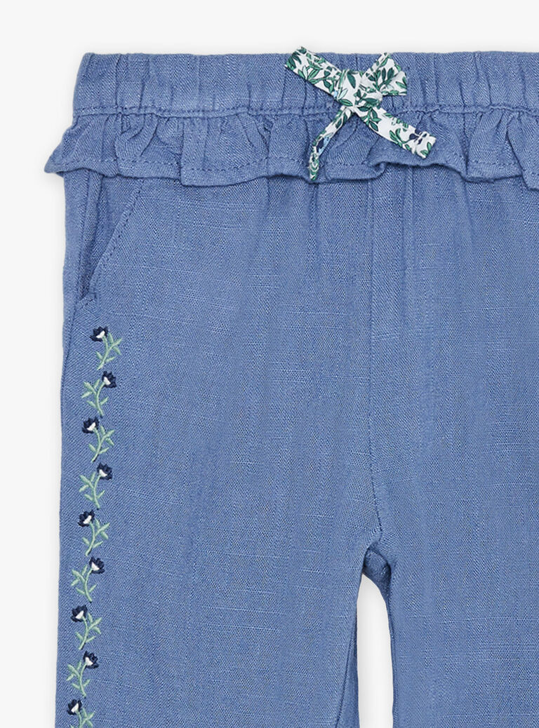 Pantalon bleu en coton lin