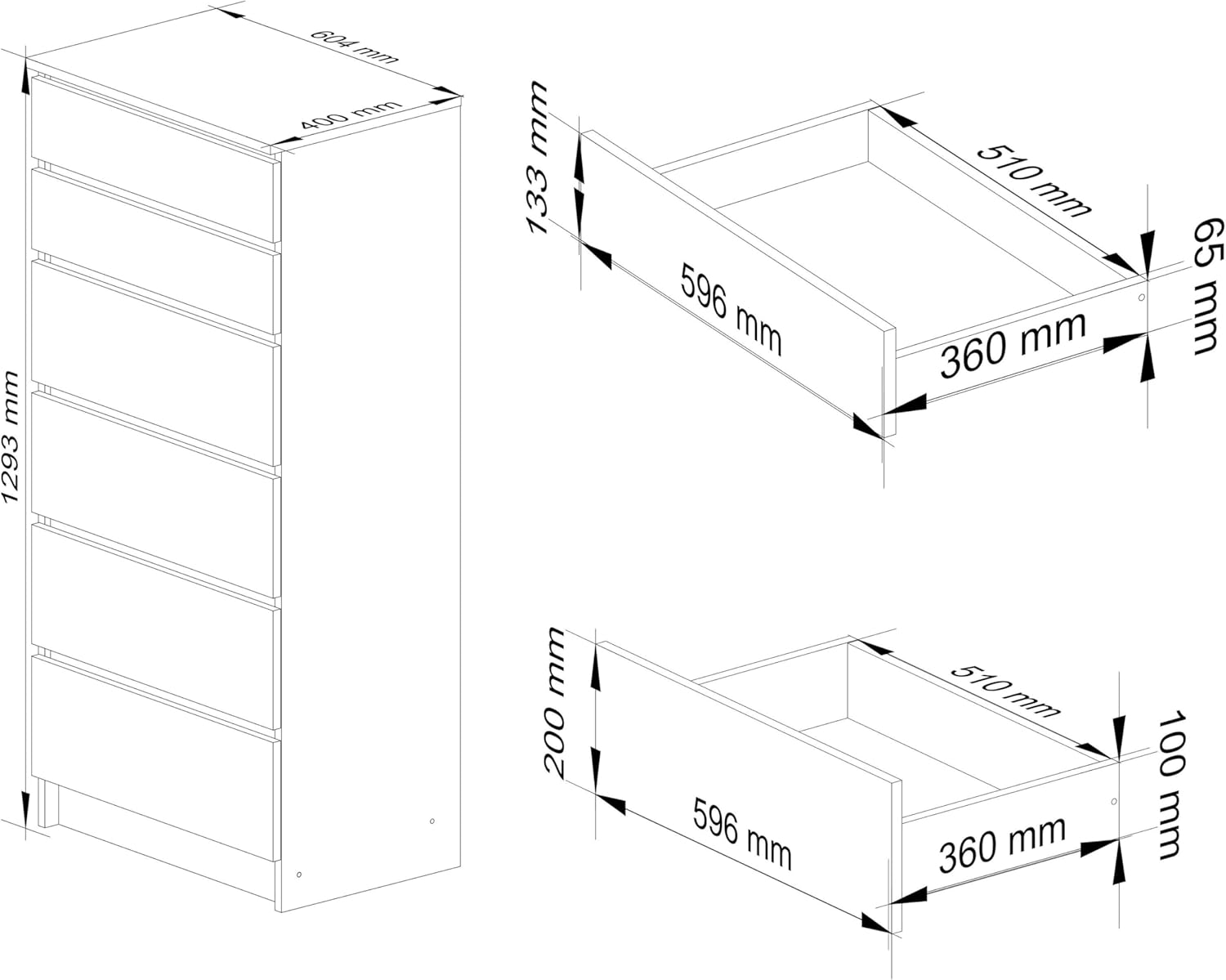 Home Collective Kommode in Artisan Eiche mit 6 geräumigen Schubladen, 60 cm breit, 130 cm hoch Kommode Schlafzimmer Flur Wohnzimmer Organizer mit Schubladen Holz Highboard Sideboard Schrank