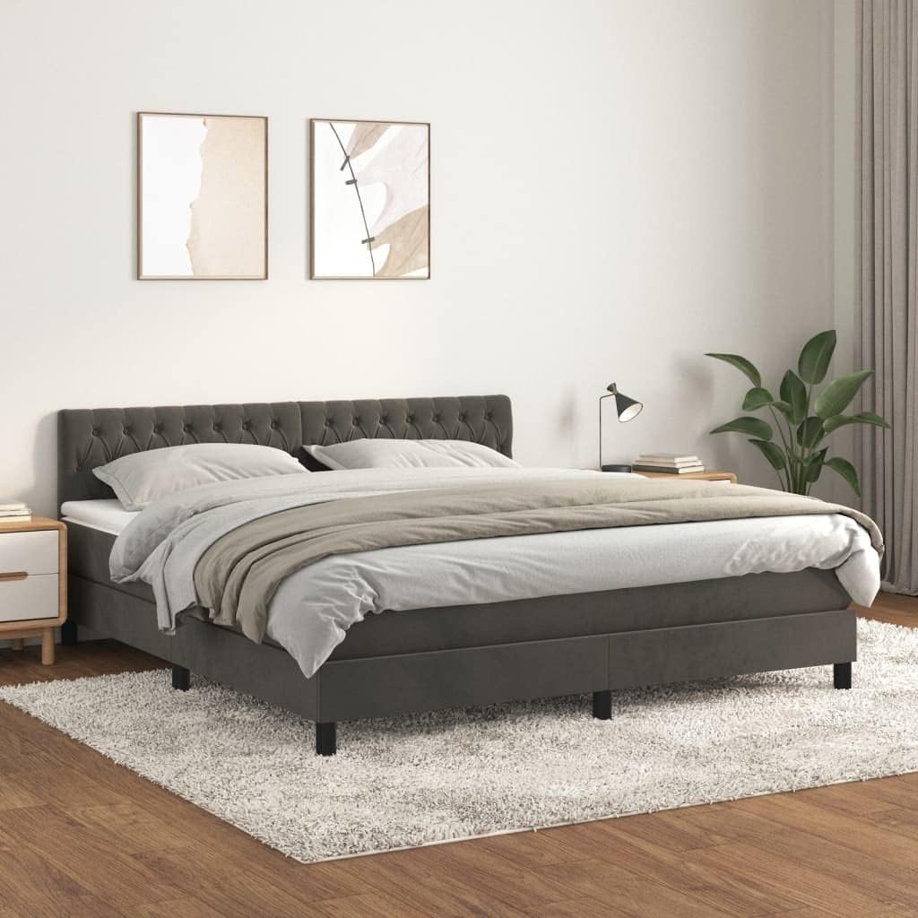 Boxspringbett mit Matratze Dunkelgrau 180x200 cm SamtKnopfheftung Design